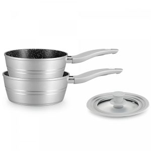 Royalty Line RL-FS2M: 3-Delige Steelpannenset Met Marmeren Coating Grijs