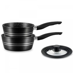 Royalty Line RL-FS2M: 3-Delige Steelpannenset Met Marmeren Coating Zwart