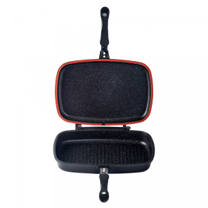 Cheffinger CF-DG36: Marmeren omkeerbare dubbele grillpan - 36cm Zwart