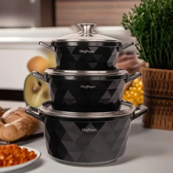 Cheffinger CF-DIAC03: 6-Delige Diamanten Braadpan Set-20cm,24cm,28CM Zwart - Afbeelding 2