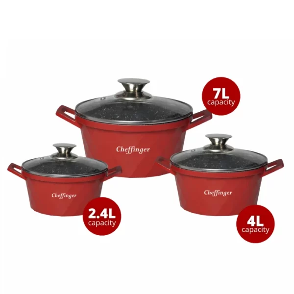 Cheffinger CF-DIAC03: 6-Delige Diamanten Braadpan Set-20cm,24cm,28CM Zwart - Afbeelding 4