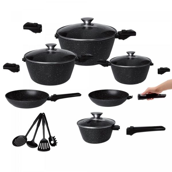 Cheffinger 14-Delige XXL Kookpottenset met Afneembare Handgrepen + 4 Pollepels