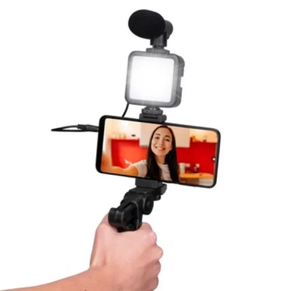 Grundig ED-38135: 3-in-1 Selfie Studio Vlogging Kit met Verlichting, Microfoon en Statief - Afbeelding 4
