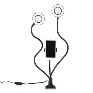Grundig ED-95927: 2-in-1 Clip-On Telefoonhouder met Dubbele Ringverlichting