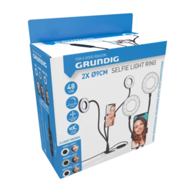 Grundig ED-95927: 2-in-1 Clip-On Telefoonhouder met Dubbele Ringverlichting - Afbeelding 2