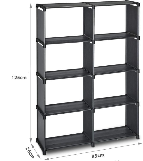 Herzberg HG-03343: 8-Lagig Multifunctioneel Boekenrek en Opbergrek (85x125cm) - Zwart - Afbeelding 4