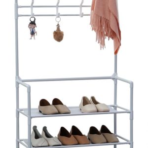 Herzberg Gesegmenteerde kapstok Kleerhanger met 4 Planken Schoenrek - 60x155cm