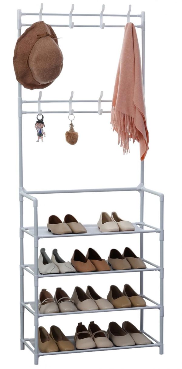 Herzberg Gesegmenteerde kapstok Kleerhanger met 4 Planken Schoenrek - 60x155cm