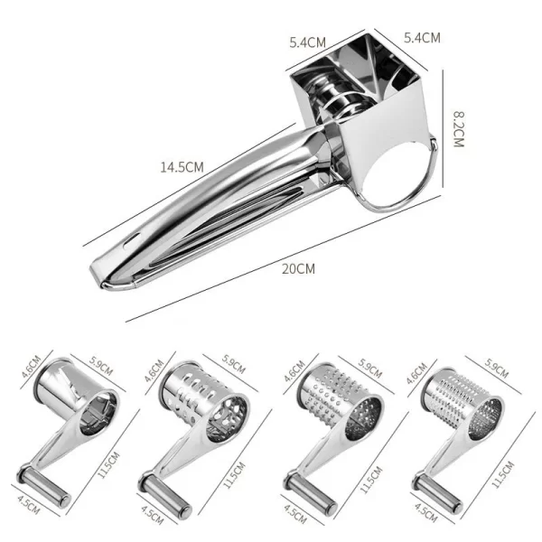 Herzberg HG-04289: RVS Handmatige Kaasrasp met 4 Raspen - Afbeelding 4