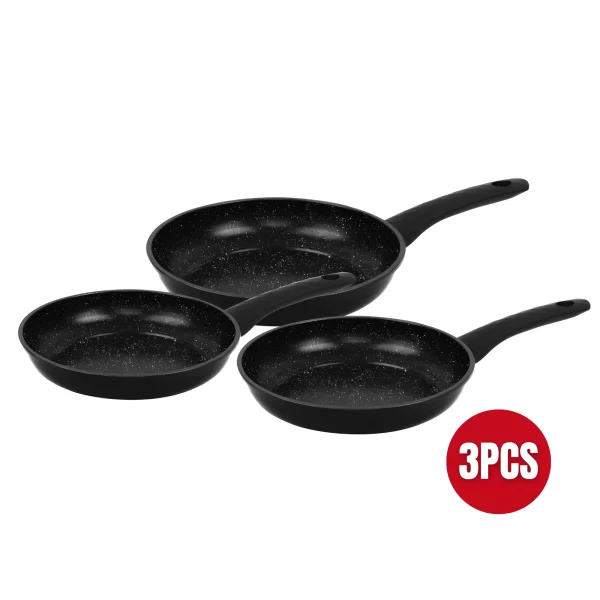 Herzberg HG-04746BLK: 3-Delige Met Marmer Gecoate Gesmede Koekenpannenset - Zwart - Afbeelding 3