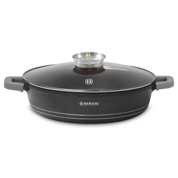 Herzog HR-5213: 32cm, Met Marmer Gecoate Ondiepe Braadpan met Aromaknop - 6.1L