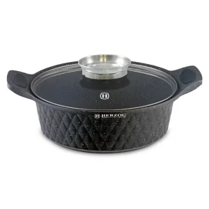 Herzog HR-5220: 28cm Diamant Design Marmeren Gecoate Ondiepe Braadpan Met Aromaknop - 4L