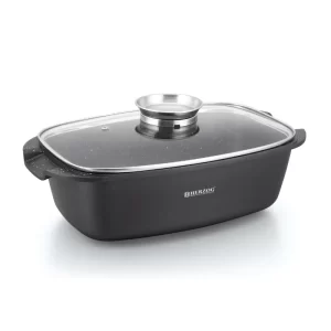 Herzog HR-ROS32M: Gegoten Steengecoate Braadpan van 32cm met Aromaknop van Glazen Dekse