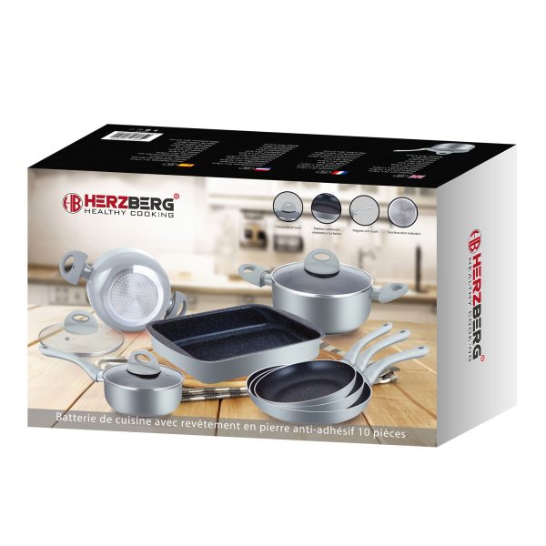 Herzberg Stuks Marmer Gecoate Pannenset - Zilver - Afbeelding 4