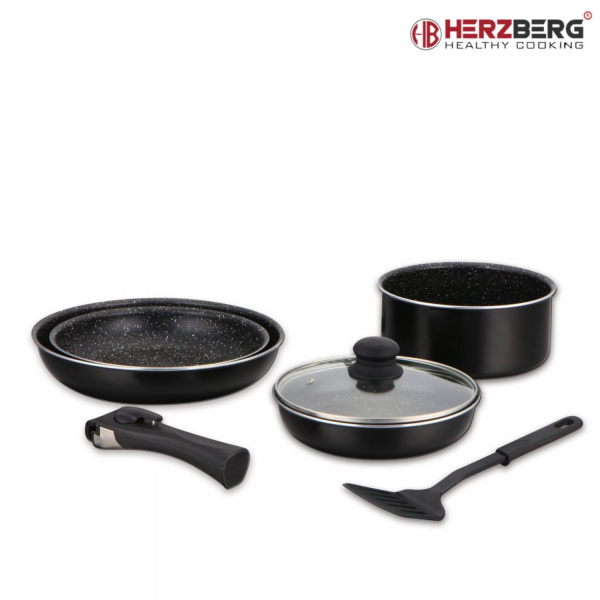 Herzberg HG-8090-7BK: 7-Delige pannenset met marmercoating - Afbeelding 2