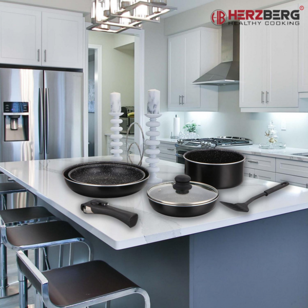 Herzberg HG-8090-7BK: 7-Delige pannenset met marmercoating - Afbeelding 3