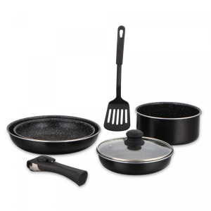 Herzberg HG-8090-7BK: 7-Delige pannenset met marmercoating