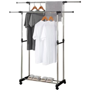 Herzberg HG-03251: Verstelbaar Kledingrek op Wieltjes met Dubbele Stang