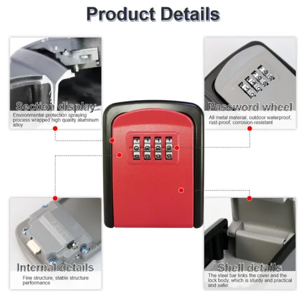 Herzberg HG-03817: Nieuwe Slimme Waterdichte Sleutelloze Safety Box - Rood - Afbeelding 3
