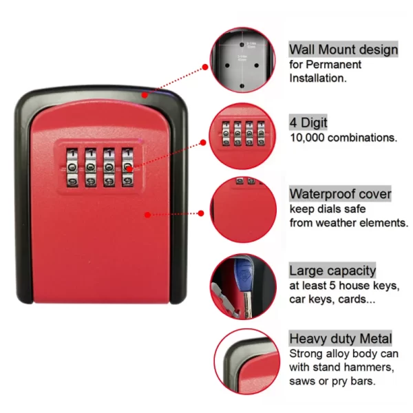 Herzberg HG-03817: Nieuwe Slimme Waterdichte Sleutelloze Safety Box - Rood - Afbeelding 4