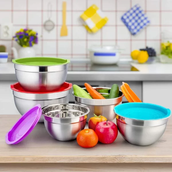 Herzberg HG-04074: 5-Delige Nestbare Mengkom Met Siliconen Deksel - Afbeelding 2