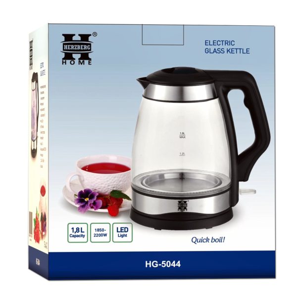 Herzberg HG-5044: 1.8L Elektrische Glazen Waterkoker met LED-Lichtindicator - Afbeelding 2