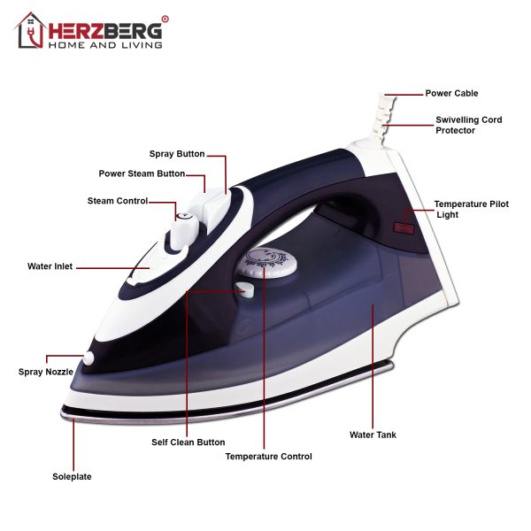 Herzberg HG-8037: 2200 W Stoomstrijkijzer - Donkerblauw - Afbeelding 3