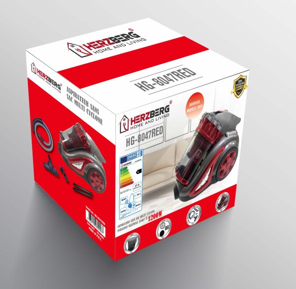 Herzberg HG-8047RED: Stofzuiger Zonder Stofzak Met Meerdere Cyclonen - Afbeelding 2