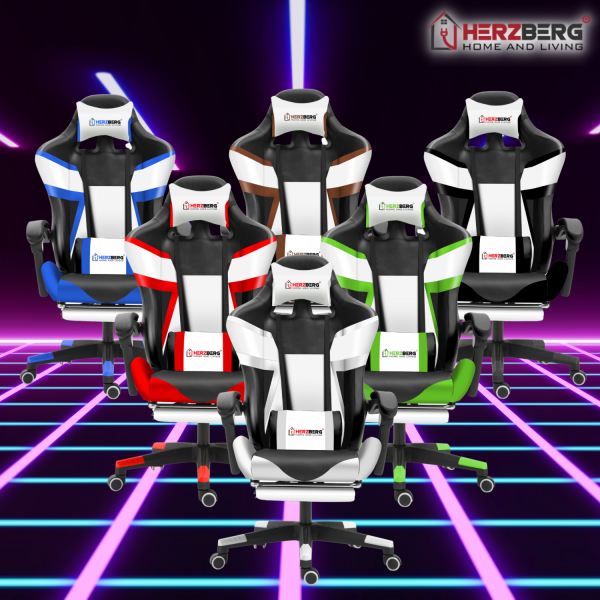 Herzberg HG-8082: Driekleurige Gaming- En Bureaustoel Met T-vormig Accent Blauw - Afbeelding 2