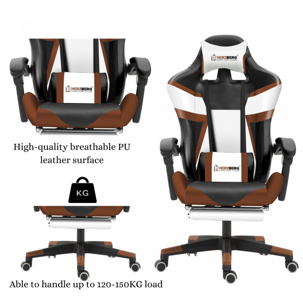 Herzberg HG-8082: Driekleurige Gaming- En Bureaustoel Met T-vormig Accent Blauw - Afbeelding 3