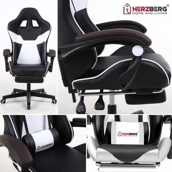 Herzberg HG-8082: Driekleurige Gaming- En Bureaustoel Met T-vormig Accent Blauw - Afbeelding 4