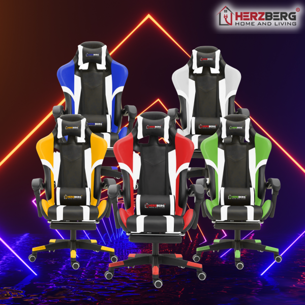 Herzberg HG-8083: Driekleurige Gaming- En Bureaustoel Met Lineair Accent Groen - Afbeelding 3
