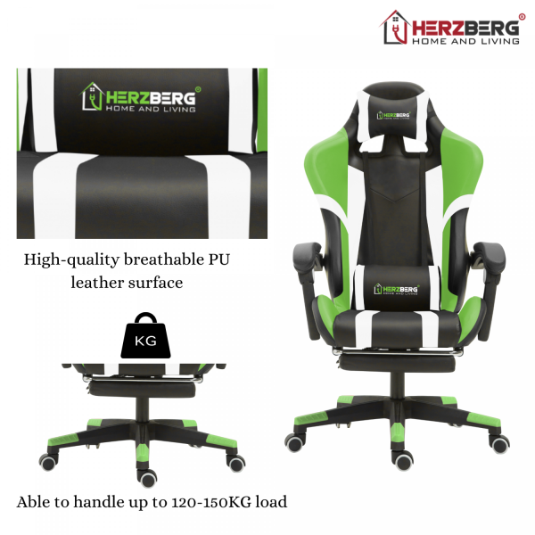 Herzberg HG-8083: Driekleurige Gaming- En Bureaustoel Met Lineair Accent Groen - Afbeelding 4