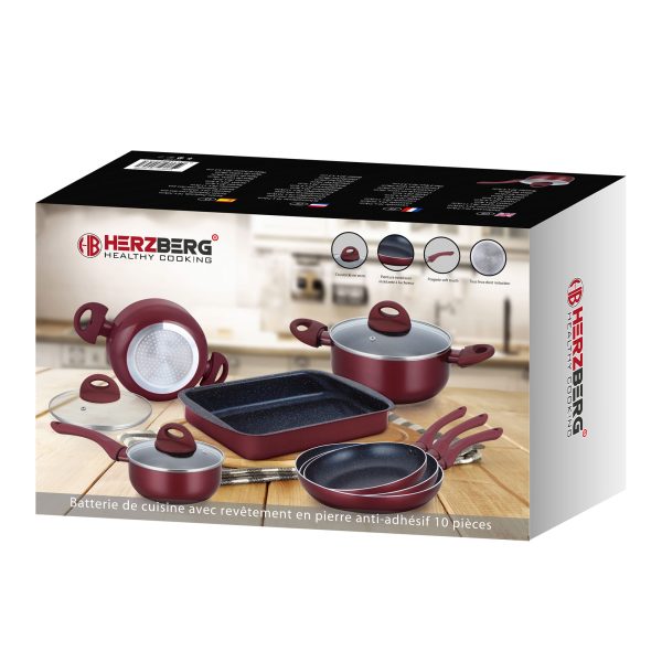 Herzberg HG-9016BR: 10 Stuks Marmer Gecoate Pannenset - Bourgondië - Afbeelding 4
