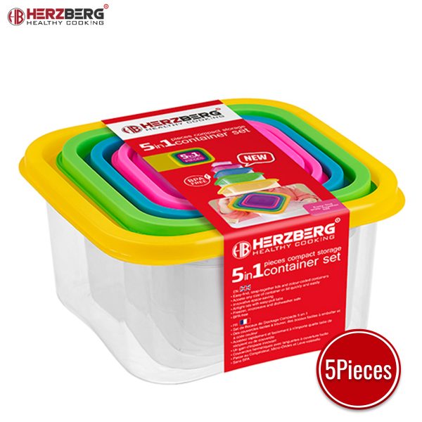Herzberg HG-SFS5N1: 5-in-1 vierkante containerset voor voedselopslag - Afbeelding 3