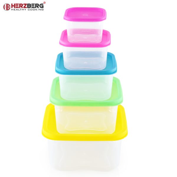 Herzberg HG-SFS5N1: 5-in-1 vierkante containerset voor voedselopslag - Afbeelding 2