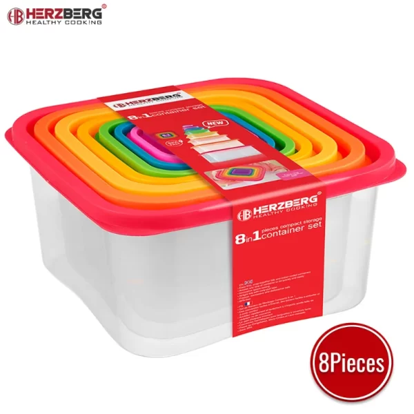 Herzberg 8-in-1 Vierkante containerset voor voedselopslag - Afbeelding 3