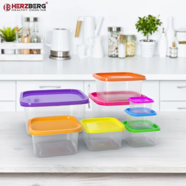 Herzberg 8-in-1 Vierkante containerset voor voedselopslag - Afbeelding 4