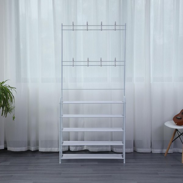 Herzberg 4-Tier Entryway Coat Rack and Hallway Storage Rack Organizer - 60x170cm - Afbeelding 4