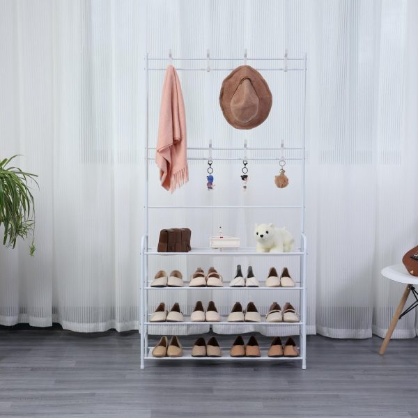 Herzberg 4-Tier Entryway Coat Rack and Hallway Storage Rack Organizer - 80x153cm - Afbeelding 4