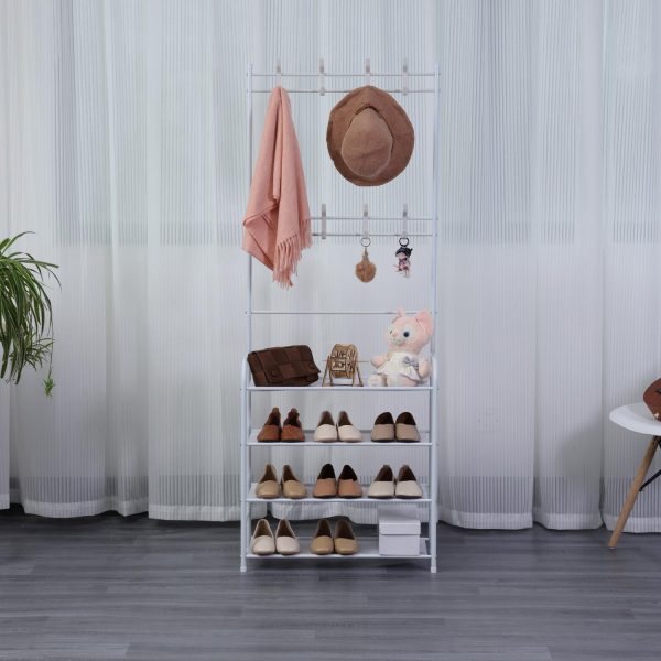 Herzberg Gesegmenteerde kapstok Kleerhanger met 4 Planken Schoenrek - 60x155cm - Afbeelding 2