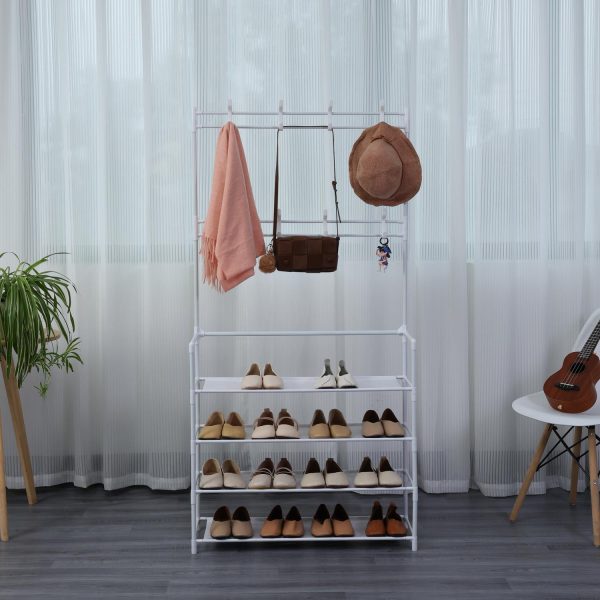 Herzberg Gesegmenteerde kapstok Kleerhanger met 4 Planken Schoenrek - 80x155cm - Afbeelding 2