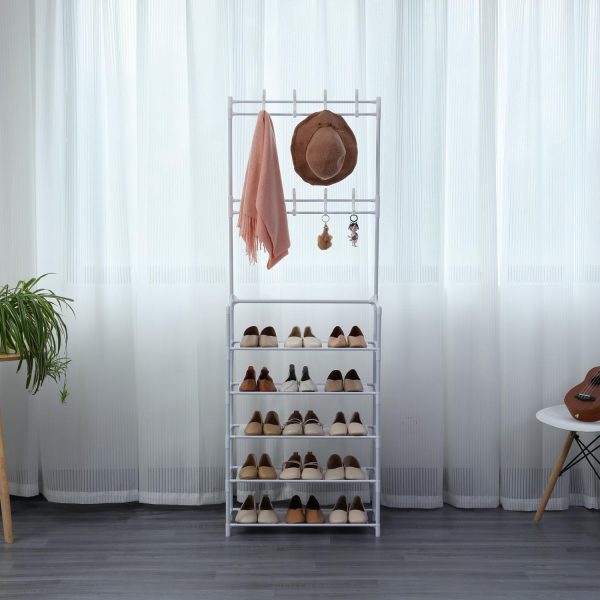 Herzberg Gesegmenteerde kapstok Kleerhanger met 5 Planken Schoenrek - 80x173cm - Afbeelding 2