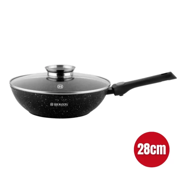 Herzog HR-3617: Wok van 28 cm met Marmercoating, Deksel met Aromaknop en Afneembaar Handvat - Afbeelding 3