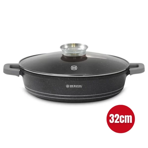 Herzog HR-5213: 32cm, Met Marmer Gecoate Ondiepe Braadpan met Aromaknop - 6.1L - Afbeelding 3