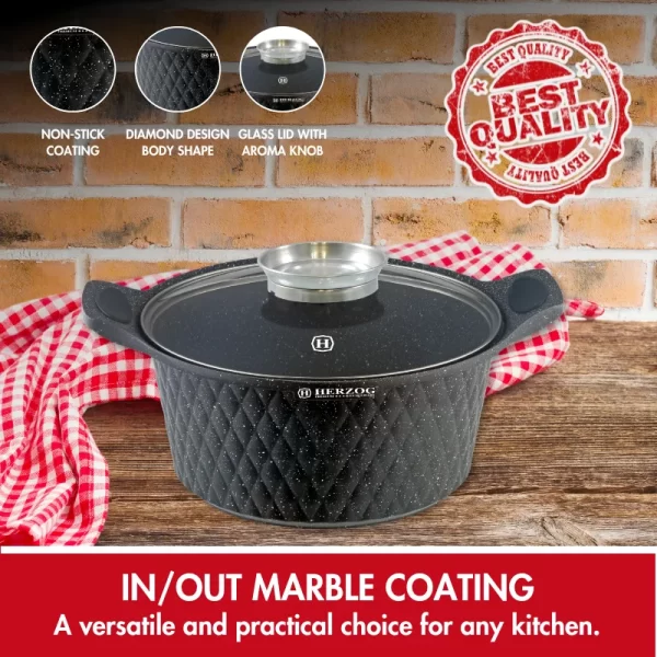 Herzog HR-5216: 20cm Diamant Design Marmeren Braadpan met Aromaknop - 2.4L - Afbeelding 2