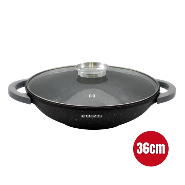 Herzog HR-5230: Wok van 36 cm met Marmercoating en Aromaknop van Glazen Deksel - 6.2L - Afbeelding 3