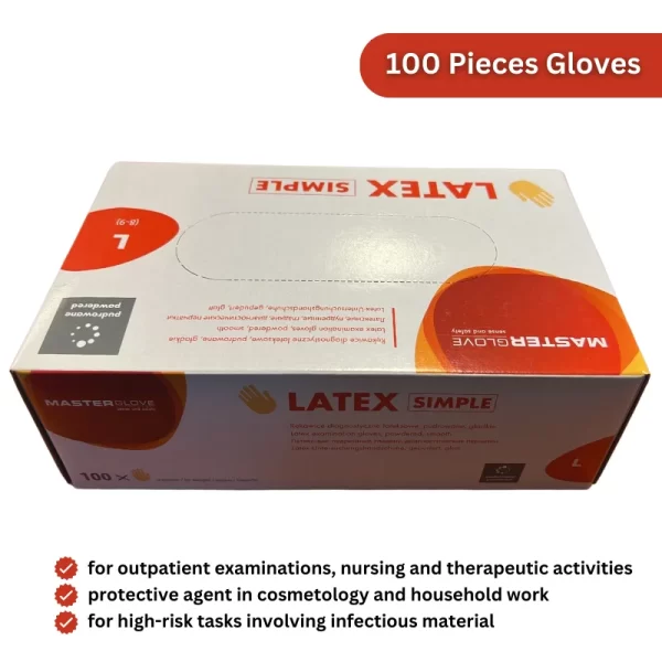Master Gloves: Set van 100 Latex Wegwerphandschoenen in poedervorm - Maat L - Afbeelding 2