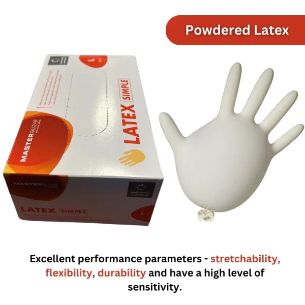 Master Gloves: Set van 100 Latex Wegwerphandschoenen in poedervorm - Maat L - Afbeelding 4