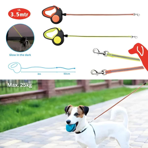 Pet Treatment ED-41661: Intrekbare Glow in the Dark Hondenriem - 3.5 meter Geel - Afbeelding 3